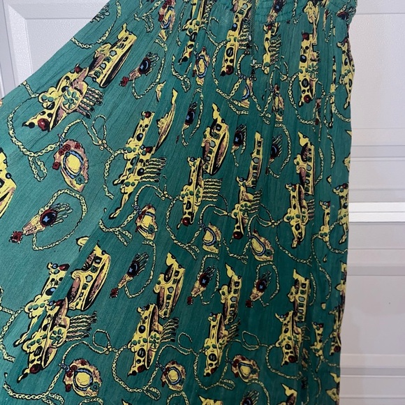 Maxi Skirt SIMONIA Green Gold Jewelry Pattern Size 8 EUC 38” Long EUC - Picture 2 of 5